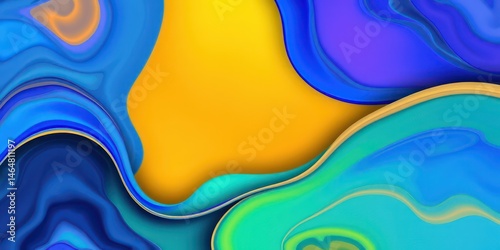 Abstract Vibrant Swirls of Blue, Teal, and Yellow Create a Dynamic Background