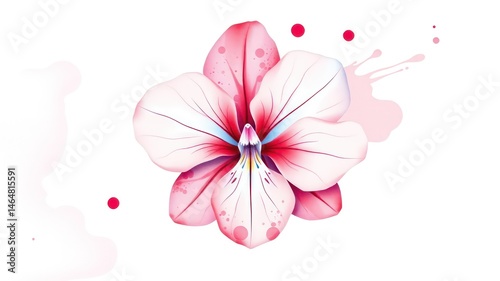 Pink Orchid Blossom with Watercolor Splashes A Delicate Floral Illustration