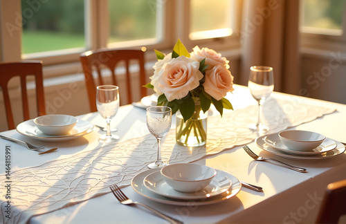 beautifully set wedding table delicately rendered whimsical line illustrations bathed warm golden light stunning