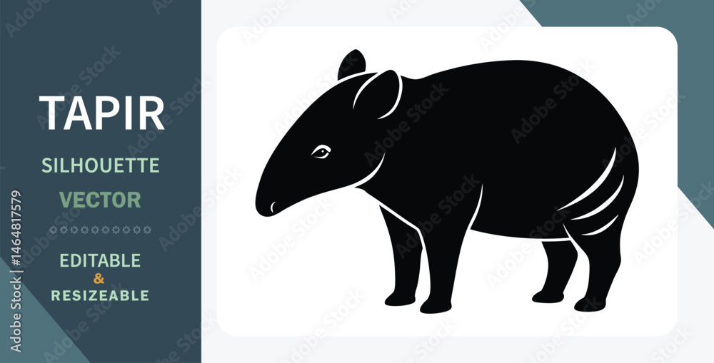 Obraz premium Tapir Silhouette Vector Graphic Editable, Resizable, Wildlife Illustration