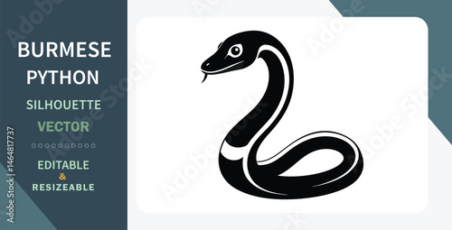 Burmese Python Silhouette Vector Editable, Resizable, Reptile Illustration