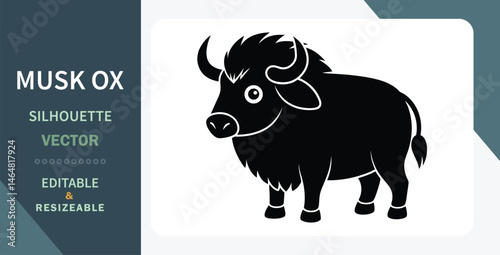 Musk Ox Silhouette Vector Illustration Editable, Resizable, Arctic Animal