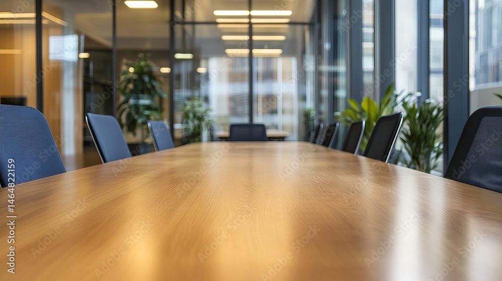 Modern office conference room table chairs meeting business wood desk work team empty clean light Modern office conference room table chairs meeting business wood desk work team empty clean light