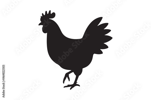 Chicken Silhouette Icon Black Farm Rooster Vector on White Background
