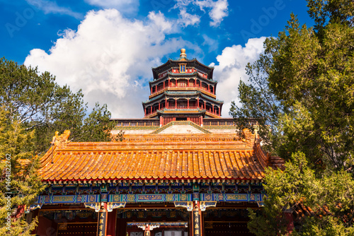 Pagoda at Summer Palace in Beijing, China. Famous landmark