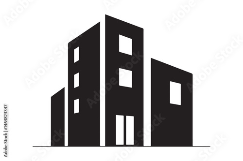 Modern Building Icon Black City Skyscraper Silhouette Vector on White Background
