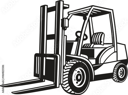 Black Silhouette Vector Illustration of a Forklift ? Industrial Vehicle