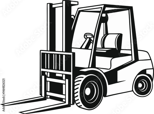 Black Silhouette Vector Illustration of a Forklift ? Industrial Vehicle