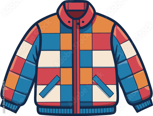 A stylish quilted jacket vector art illustration featuring detailed stitching, cozy padding, and modern design, perfect for fashion and winter themes.