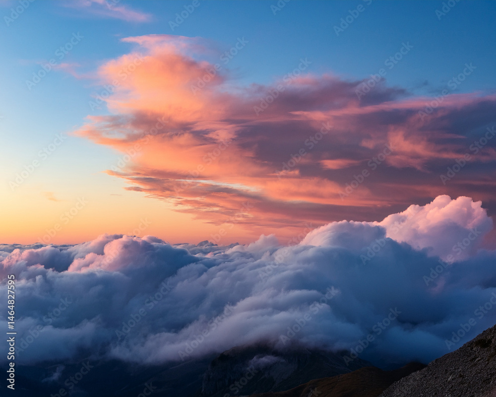 DSLR-style photo of layered soft clouds with pastel sunset overlay, abstract symmetry DSLR-style photo of layered soft clouds with pastel sunset overlay, abstract symmetry