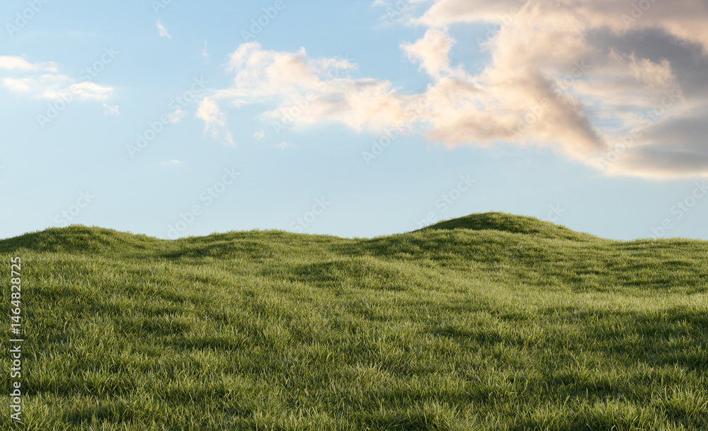 Obraz premium Hills with grass Under Clear Sky. 3D rendering.