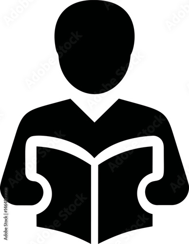Silhouette of a person reading a book, educational concept vector icon. Vector illustration