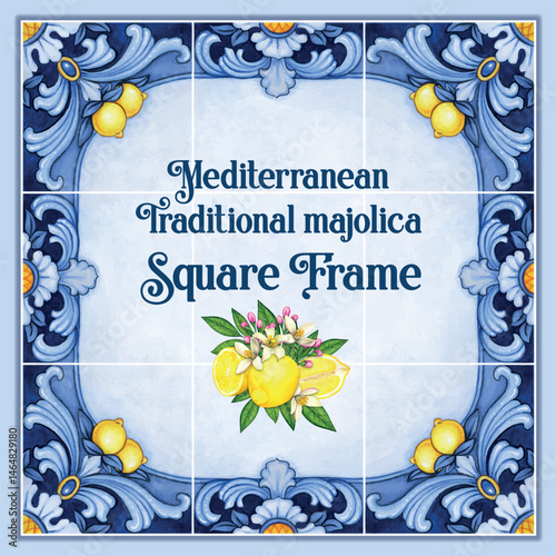 Watercolor hand drawn italian mediterranean tiles