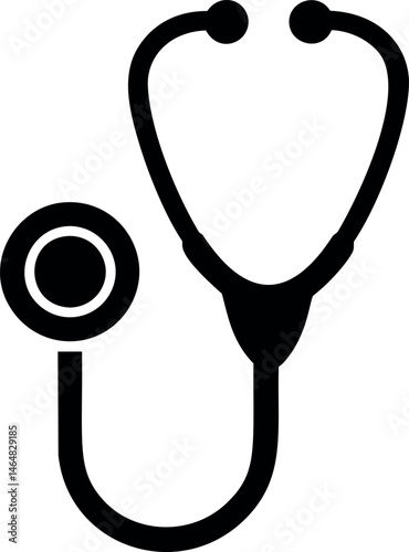 Black silhouette of a stethoscope icon used in medical diagnostics. Vector illustration