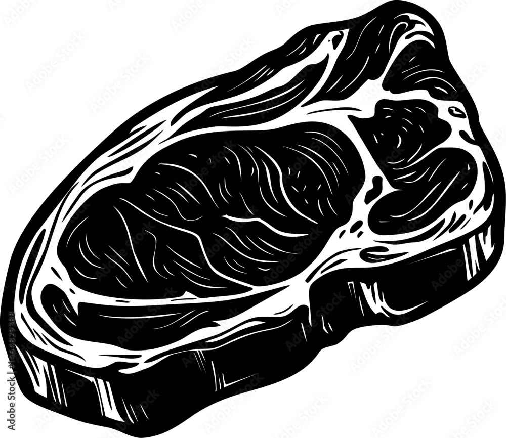 Obraz premium Black and white illustration of a steak with detailed line work. Vector illustration