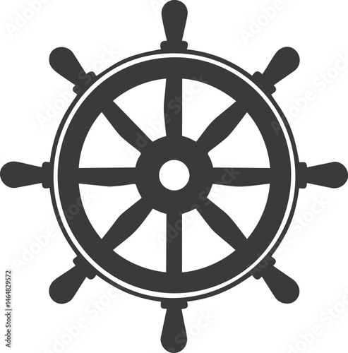 Black and white ship wheel icon symbolizing maritime navigation concept. Vector illustration