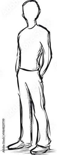 Abstract black and white sketch of faceless standing person. Vector illustration