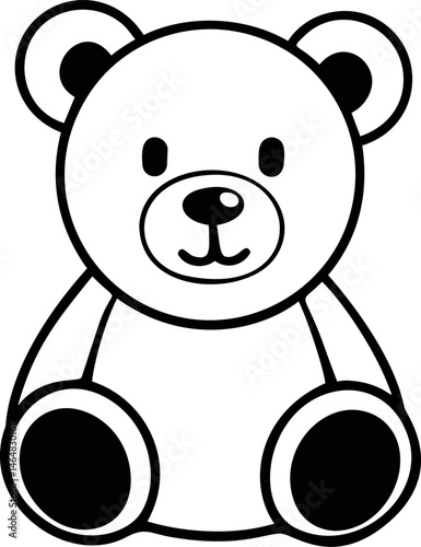 Line art of a cute teddy bear with black accents in a minimalist style. Vector illustration