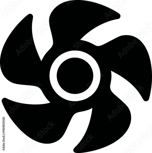 Black silhouette of a four-blade fan with circular center. Vector illustration