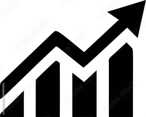 Upward trending black arrow with sharp angles. Vector illustration