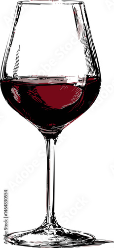 Illustration of a red wine glass with detailed etching. Vector illustration
