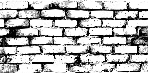 Black and white sketch of a classic brick wall with detailed texture. Vector illustration