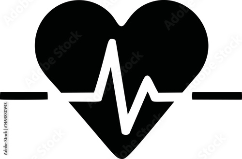 Black heart with white heartbeat line symbolizing health and cardiogram concept. Vector illustration