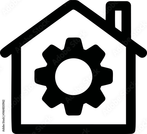 Home automation icon of a house with centered gear symbol for technology. Vector illustration