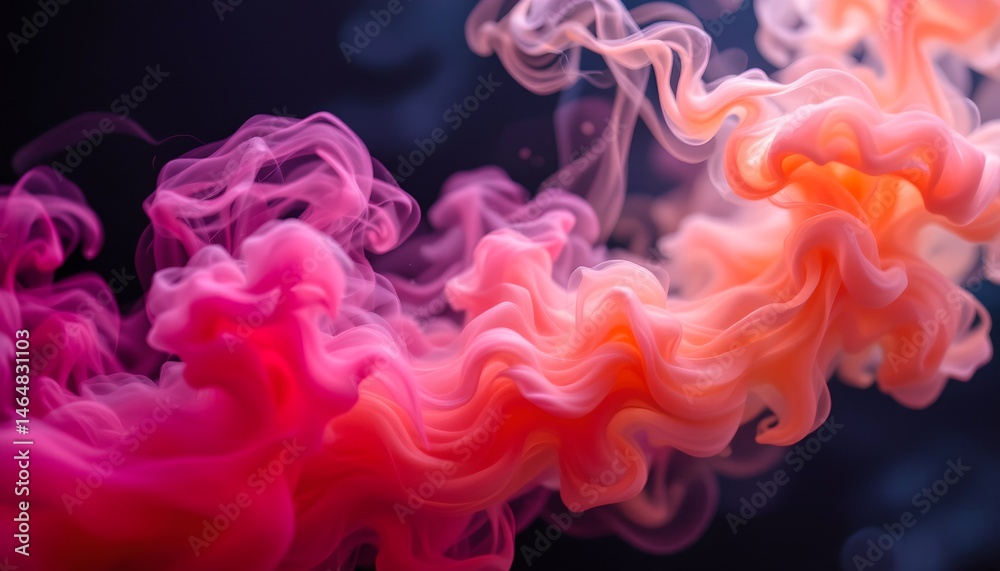 Abstract Colorful Smoke Flowing Elegantly Through Dark Background in Shades of Pink and Orange for Creative Designs