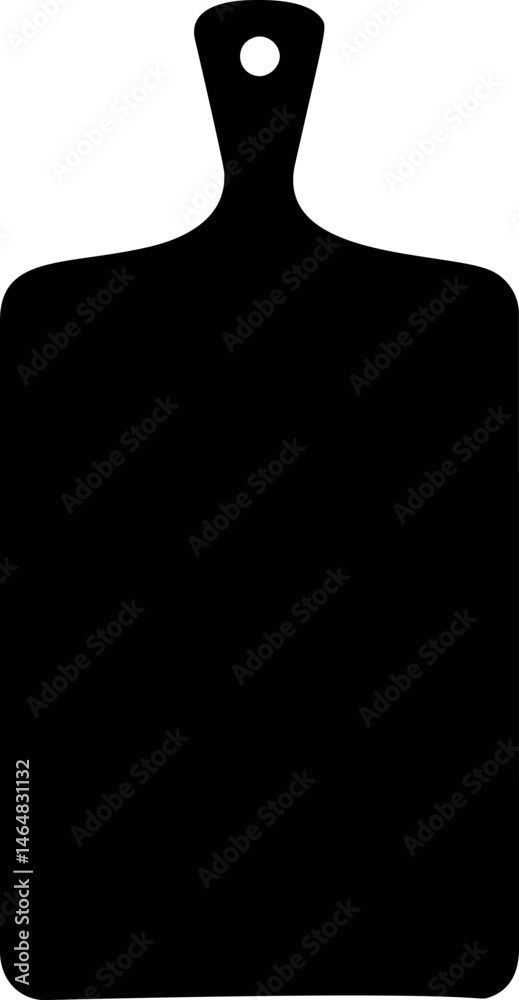 Silhouette of a black cutting board with handle. Vector illustration