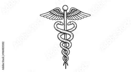 Medical Symbol Sketch with Snakes and Wings Illustration