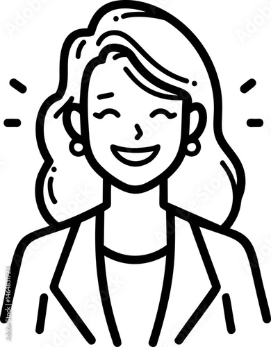Smiling woman in business attire illustration with cheerful expression. Vector illustration