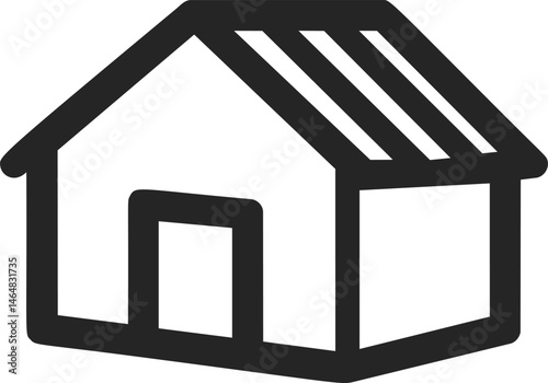 Black and white house icon with simple design and geometric lines. Vector illustration