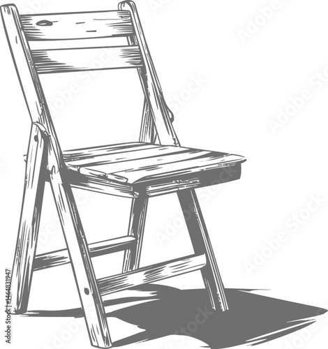 Illustration of a classic wooden folding chair with detailed shading. Vector illustration