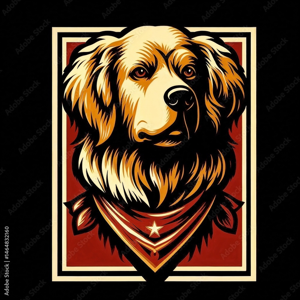 Proud Golden Retriever in Retro Illustration Style