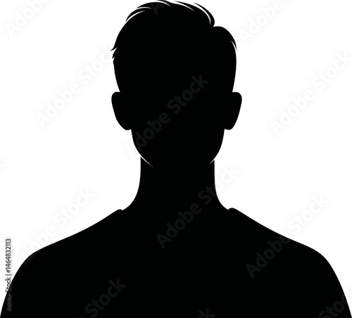 Silhouette of a male head and shoulders in profile with short hair. Vector illustration