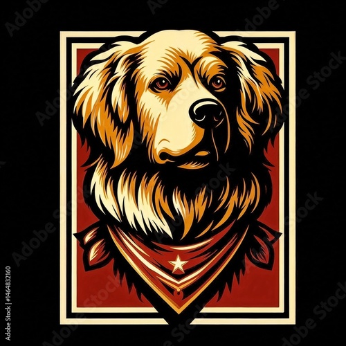 Obraz na płótnie Proud Golden Retriever in Retro Illustration Style w salonie