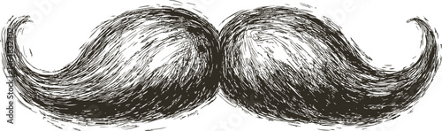 Artistic sketch of a black bushy mustache with detailed texture. Vector illustration