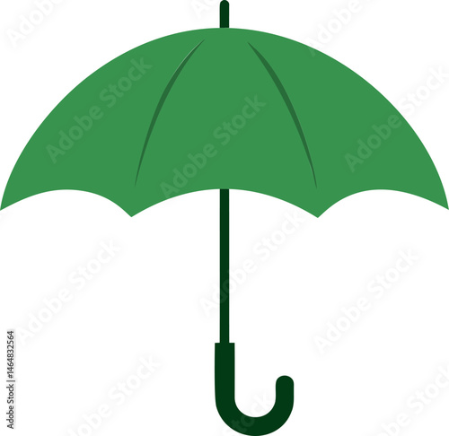 Green umbrella illustration with curved handle. Vector illustration