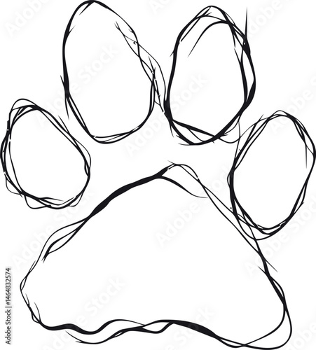 Outline of a sketched animal paw print in black. Vector illustration