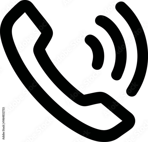 Black outlined phone receiver icon with ringing sound waves. Vector illustration