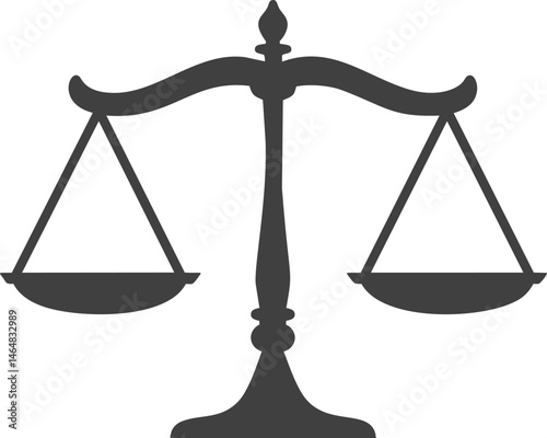 Black silhouette of a balanced scale symbolizing justice and fairness. Vector illustration