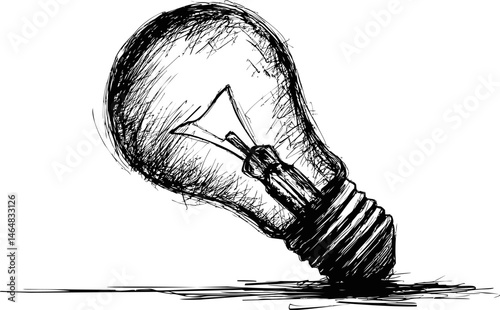 Sketch of a light bulb lying on its side with black ink strokes. Vector illustration