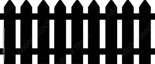 Silhouette of a black picket fence against , minimalistic design. Vector illustration