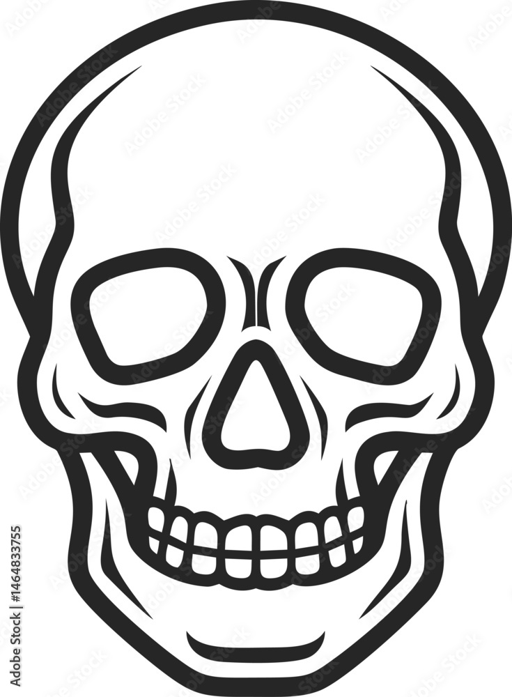 Fototapeta premium Black and white stylized skull design, emphasizing bold outlines. Vector illustration