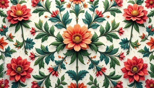 Intricate floral motif, seamlessly tiled for diverse applications , retro, summer, seamless