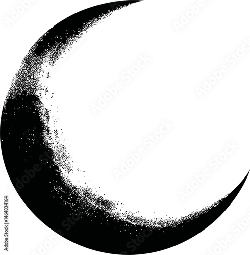 Black and white crescent moon design with textured grainy effect. Vector illustration