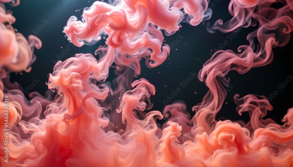 Ethereal Swirls of Pink and White Smoke Dancing in Dark Space, Creating Enigmatic and Dreamy Atmosphere