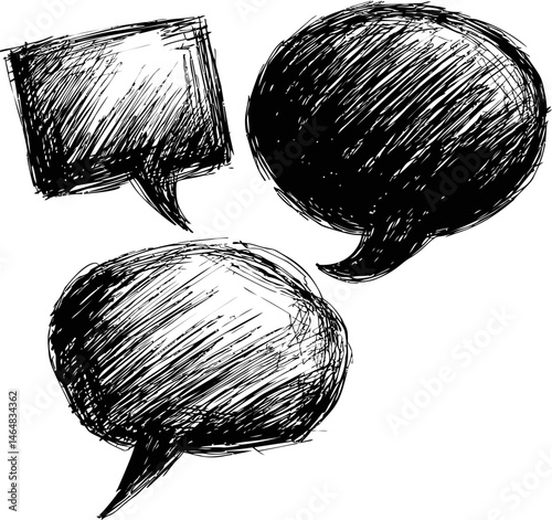 Hand-drawn black speech bubbles in a sketchy style. Vector illustration