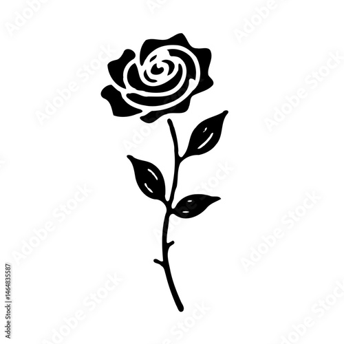Simple black rose illustration evoking elegance and botanical minimalism